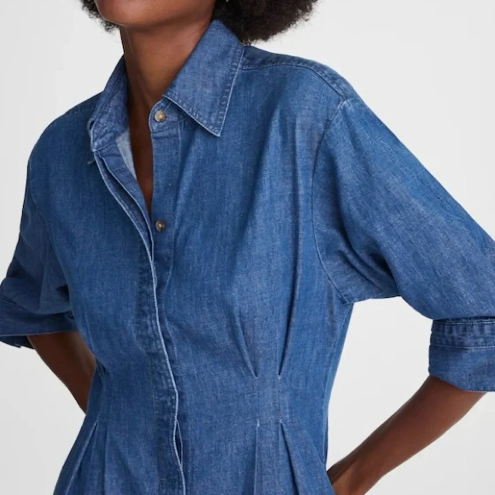 NWT Madewell Pleated Denim Mini Shirtdress in Bouvier Wash - Picture 4 of 7
